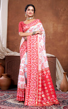 Traditional Woven Nakshi Work Soft Jamdani Saree in Off White, Red and Golden