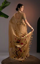 Soft Cotton Woven Paithani Minakari Saree Thread Nakshi Work in Warm Beige Gold and Multicolored