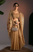Soft Cotton Woven Paithani Minakari Saree Thread Nakshi Work in Warm Beige Gold and Multicolored