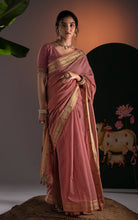 Soft Cotton Woven Paithani Minakari Saree Thread Nakshi Work in Pale Rose Pink and Multicolored