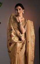 Soft Cotton Woven Paithani Minakari Saree Thread Nakshi Work in Warm Beige Gold and Multicolored