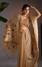 Soft Cotton Woven Paithani Minakari Saree Thread Nakshi Work in Warm Beige Gold and Multicolored