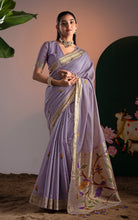 Soft Cotton Woven Paithani Minakari Saree Thread Nakshi Work in Soft Lavender and Multicolored