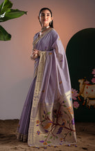 Soft Cotton Woven Paithani Minakari Saree Thread Nakshi Work in Soft Lavender and Multicolored