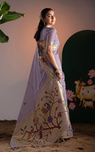 Soft Cotton Woven Paithani Minakari Saree Thread Nakshi Work in Soft Lavender and Multicolored