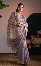 Soft Cotton Woven Paithani Minakari Saree Thread Nakshi Work in Soft Lavender and Multicolored