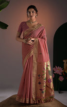 Soft Cotton Woven Paithani Minakari Saree Thread Nakshi Work in Pale Rose Pink and Multicolored