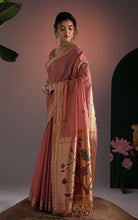 Soft Cotton Woven Paithani Minakari Saree Thread Nakshi Work in Pale Rose Pink and Multicolored