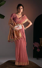 Soft Cotton Woven Paithani Minakari Saree Thread Nakshi Work in Pale Rose Pink and Multicolored