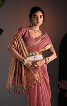 Soft Cotton Woven Paithani Minakari Saree Thread Nakshi Work in Pale Rose Pink and Multicolored