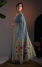 Soft Cotton Woven Paithani Minakari Saree Thread Nakshi Work in Blue Grey and Multicolored