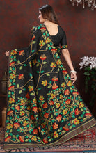 Tantuja Inspired Traditional Soft Jamdani Saree in Black, Golden and Multicolored Nakshi Thread Weave