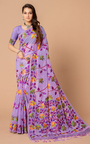 Tantuja Inspired Traditional Soft Jamdani Saree in Mauve, Purple and Multicolored Nakshi Thread Weave