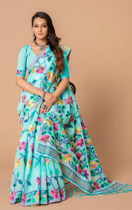 Tantuja Inspired Traditional Soft Jamdani Saree in Sky Blue and Multicolored Nakshi Thread Weave