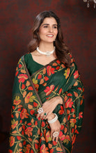 Tantuja Inspired Traditional Soft Jamdani Saree in Dark Green, Red and Multicolored Nakshi Thread Weave