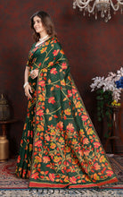 Tantuja Inspired Traditional Soft Jamdani Saree in Dark Green, Red and Multicolored Nakshi Thread Weave