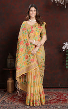 Tantuja Inspired Traditional Soft Jamdani Saree in Warm Beige, Golden and Multicolored Nakshi Thread Weave