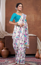 Woven Nakshi Floral Work Soft Jamdani Saree in Off White, Wine and Multicolored