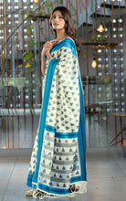 Designer Soft Jamdani Saree in Off White, Black and Blue