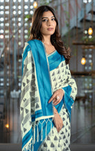 Designer Soft Jamdani Saree in Off White, Black and Blue