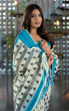 Designer Soft Jamdani Saree in Off White, Black and Blue