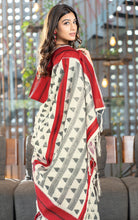 Designer Soft Jamdani Saree in Off White, Black and Red