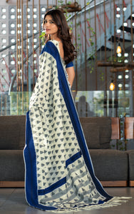 Designer Soft Jamdani Saree in Off White, Black and Navy Blue