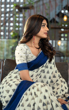 Designer Soft Jamdani Saree in Off White, Black and Navy Blue