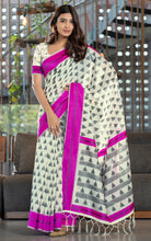 Designer Soft Jamdani Saree in Off White, Black and Pink