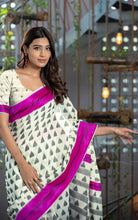 Designer Soft Jamdani Saree in Off White, Black and Pink