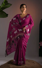 Soft Cotton Jamdani Saree in –  Royal Purple with Artistic Nandi & Lotus Woven Motifs