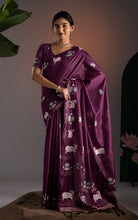 Soft Cotton Jamdani Saree – Royal Plum with Artistic Nandi & Lotus Woven Motifs