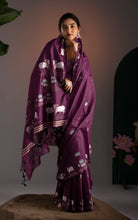 Soft Cotton Jamdani Saree – Royal Plum with Artistic Nandi & Lotus Woven Motifs