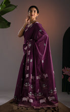 Soft Cotton Jamdani Saree – Royal Plum with Artistic Nandi & Lotus Woven Motifs