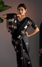 Soft Cotton Jamdani Saree – Black with Artistic Nandi & Lotus Motifs