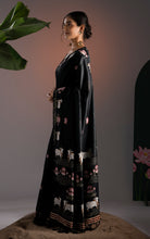 Soft Cotton Jamdani Saree – Black with Artistic Nandi & Lotus Motifs