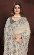 Tantuja Inspired Traditional Karat Needle Nakshi Work Soft Jamdani Saree in Ecru and Gray