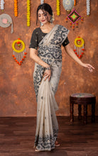 Tantuja Inspired Traditional Karat Needle Nakshi Jaal Work Soft Jamdani Saree in Beige, Black and Matte Golden 