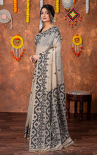 Tantuja Inspired Traditional Karat Needle Nakshi Jaal Work Soft Jamdani Saree in Beige, Black and Matte Golden 