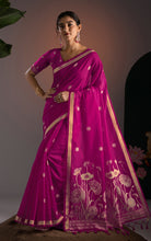 Soft Cotton Jamdani Saree with Golden Lotus Pallu & Blouse Piece - Magenta Pink