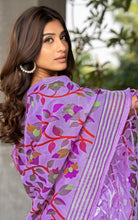 Tantuja Inspired Traditional Woven Floral Nakshi Soft Jamdani Saree in Lavender, Off White, Red and Multicolored