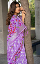 Tantuja Inspired Traditional Woven Floral Nakshi Soft Jamdani Saree in Lavender, Off White, Red and Multicolored