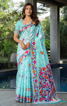 Tantuja Inspired Traditional Woven Floral Nakshi Soft Jamdani Saree in Sky Blue, Off White, Hot Pink and Multicolored