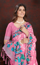 Tantuja Inspired Traditional Woven Floral Nakshi Soft Jamdani Saree in Pink, Off White, Blue and Multicolored