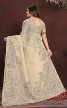 Floral Sketch Nakshi Woven Work Soft Jamdani Saree in Light Taupe and Black