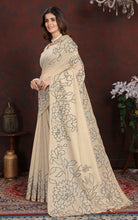 Floral Sketch Nakshi Woven Work Soft Jamdani Saree in Light Taupe and Black