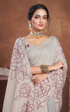 Floral Sketch Nakshi Woven Work Soft Jamdani Saree in Light Taupe and Wine