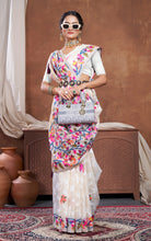 Tantuja Inspired Traditional Woven Floral Nakshi Soft Jamdani Saree in Cream, Off White  and Multicolored