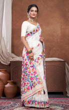 Tantuja Inspired Traditional Woven Floral Nakshi Soft Jamdani Saree in Cream, Off White  and Multicolored