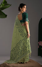 Soft Cotton Woven Jamdani Nakshi Thread Work Saree – Pistachio and Bottle Green